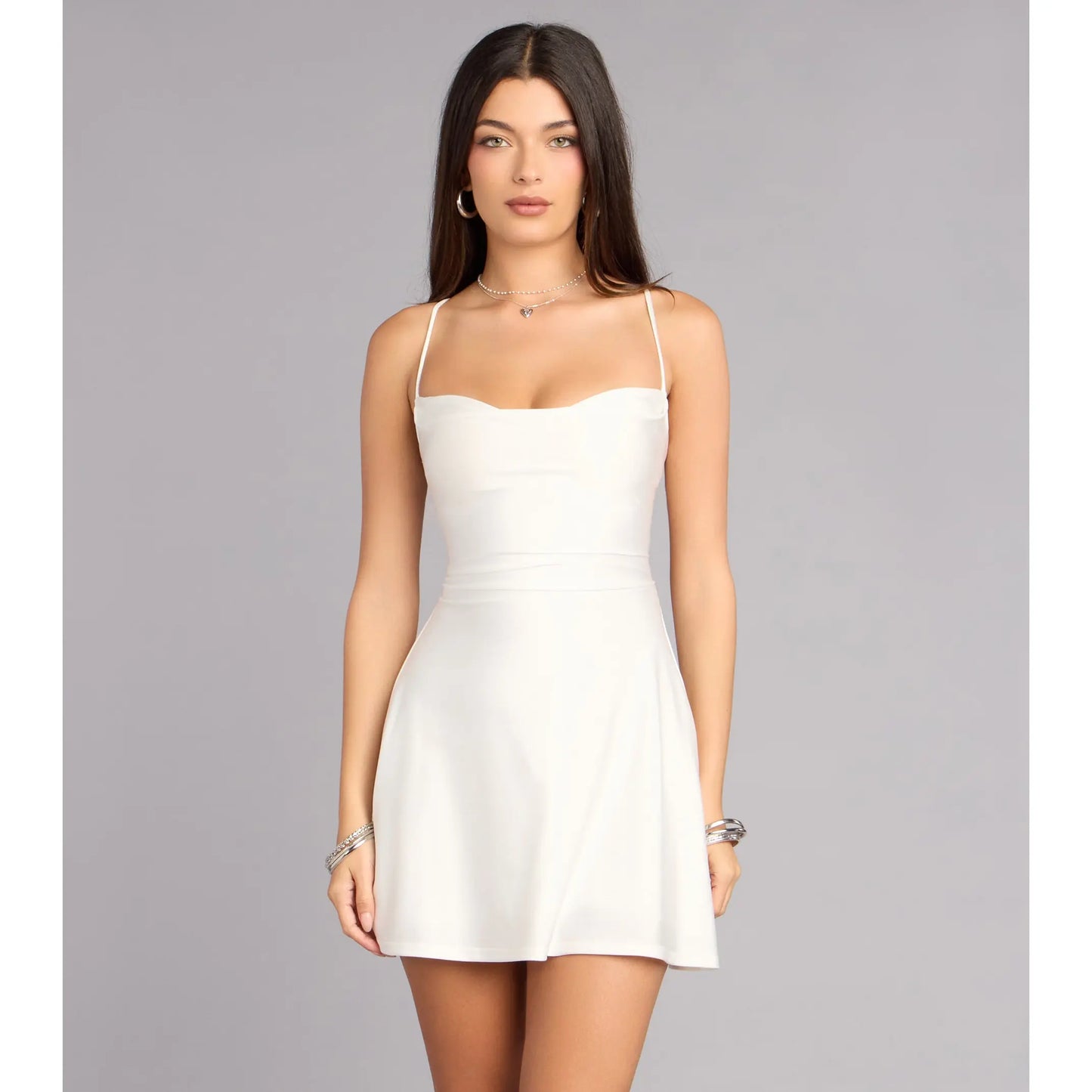 Flirty Lace-Up A-Line Mini Dress for Effortless Elegance