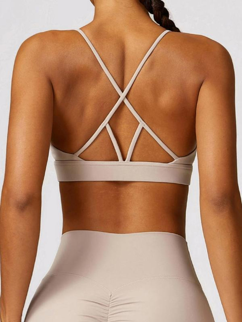 Women'S Solid Criss Cross Backless Sports Vest, Quick Drying Cut Out Sports Bra for Tennis Pickleball, Fall Clothes, Ladies Back to School Sportswear