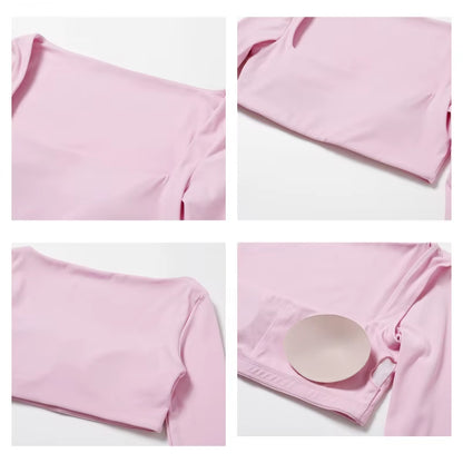 Elevate Your Workout with Hearuisavy Women's Quick Dry Square Neck Gym Top - Stylish Long Sleeve Yoga Crop Top for Fitness Enthusiasts