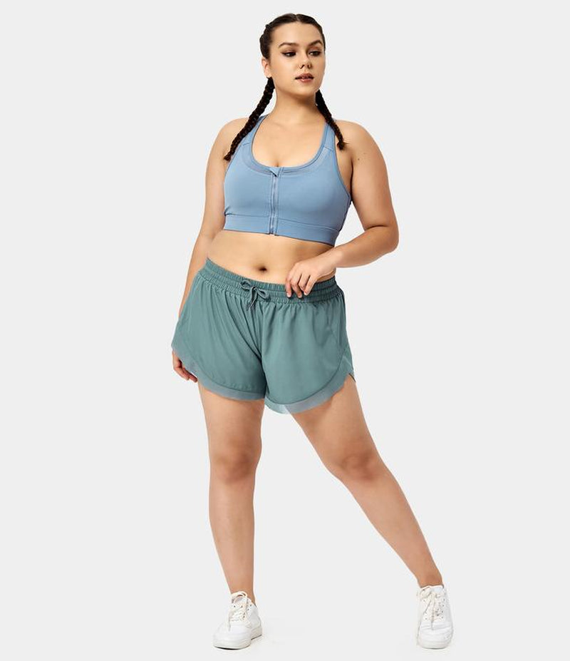 Halara Drawstring Contrast Mesh 2-In-1 plus Size Shorts 4"