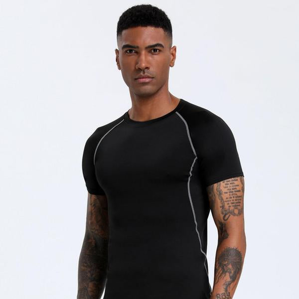 Men'S Contrast Binding round Neck Compression Sports Tee, Athletic Clothes, Quick Drying Breathable Crew Neck Short Sleeve T-Shirt for Running Gym Workout, Compression Shirts, Fall Outfits, Casual Sporty Top, Fallfreshness Clothes