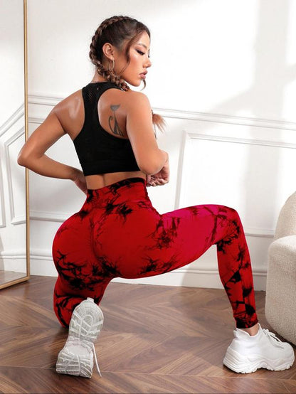 Elevate Your Workout with Women's Trendy Tie Dye High Waist Scrunch Sports Leggings - Perfect Compression Yoga Pants for All Seasons!