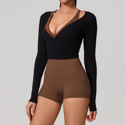 Hearuisavy Summer Women'S Yoga Shirt Long Sleeve Sportswear Gym Breathable Quick Dry Sports Top Pilates Dance Ballet Wrap Tops