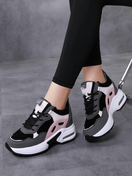 Women's Colorblock Lace-Up Low Top Sneakers - Comfortable Casual Sports Running Shoes for Fall Outfits