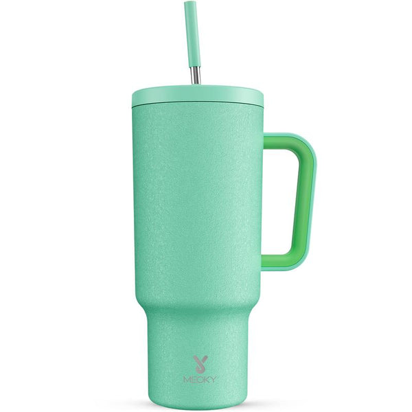 Meoky Large-Capacity Stainless Steel Car Cup, Reusable Stainless Steel Straw, Anti-Slip and Noise-Reducing Silicone Pad, Tumbler Travel Mug/Cold Water for 24 Hours or Hot Water for 8 Hours,Suitable for Sports, Office, Christmas Gifts