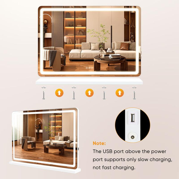 Illuminate Your Beauty Routine: Modern LED Vanity Mirror with Touch Control & 3 Adjustable Color Modes for Flawless Makeup