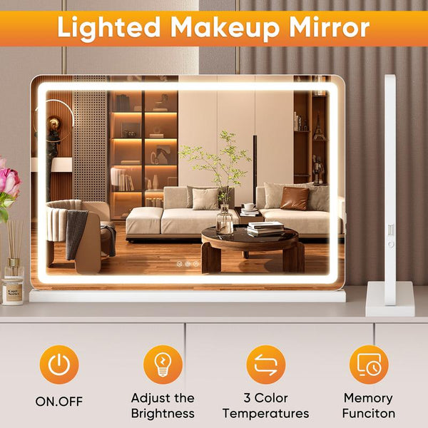 Illuminate Your Beauty Routine: Modern LED Vanity Mirror with Touch Control & 3 Adjustable Color Modes for Flawless Makeup