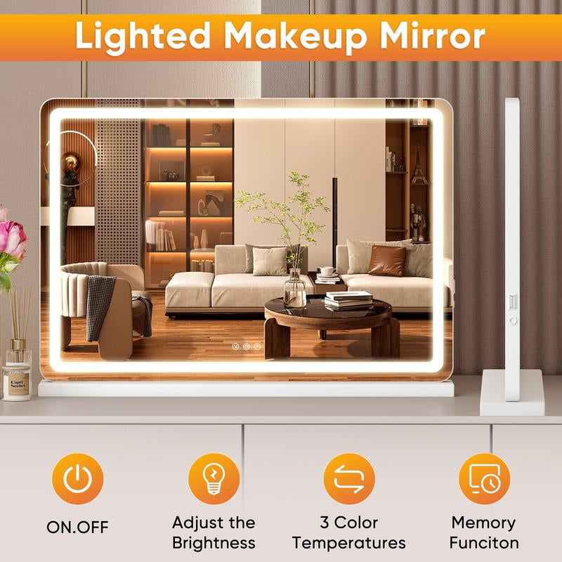 Illuminate Your Beauty Routine: Modern LED Vanity Mirror with Touch Control & 3 Adjustable Color Modes for Flawless Makeup