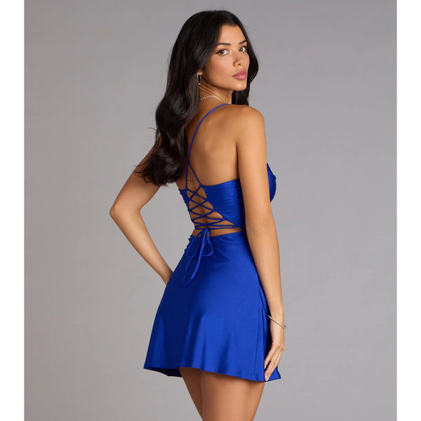 Flirty Lace-Up A-Line Mini Dress for Effortless Elegance