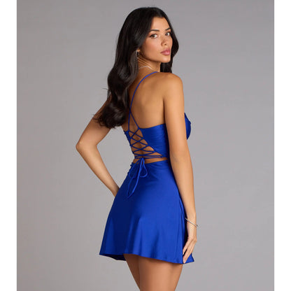 Flirty Lace-Up A-Line Mini Dress for Effortless Elegance