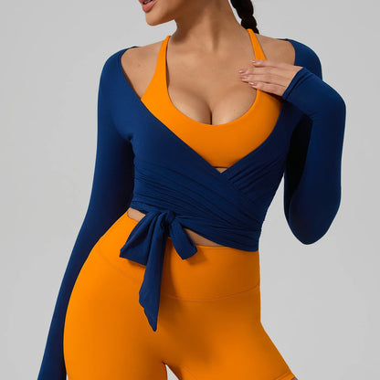 Hearuisavy Summer Women'S Yoga Shirt Long Sleeve Sportswear Gym Breathable Quick Dry Sports Top Pilates Dance Ballet Wrap Tops