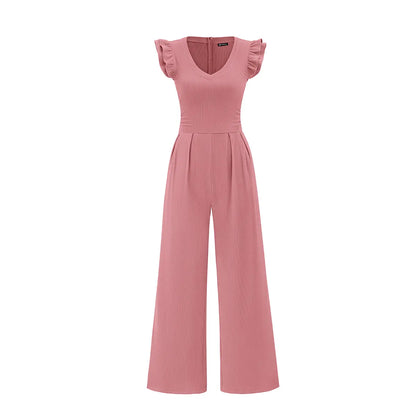 Elevate Your Spring Wardrobe with the Prettygarden Dressy Ruffle Cap Sleeve V Neck Ribbed Knit Wide Leg Jumpsuit for Women