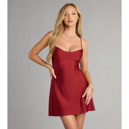 Flirty Lace-Up A-Line Mini Dress for Effortless Elegance