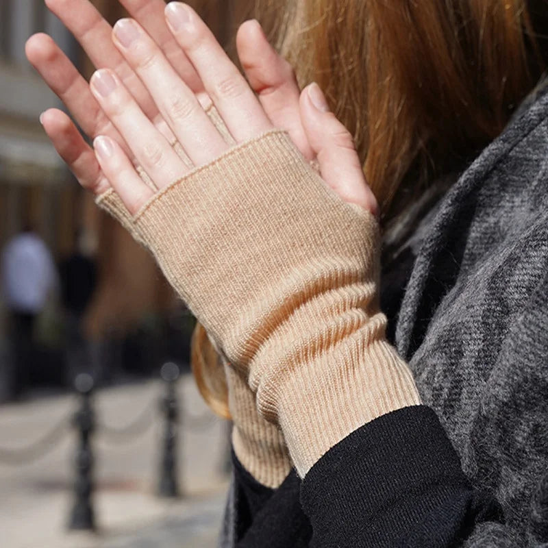 Custom Pure 100% Cashmere Gloves Winter Men Women Fingerless Knitted Fashion Thermal Woolen Wool Mittens Gloves