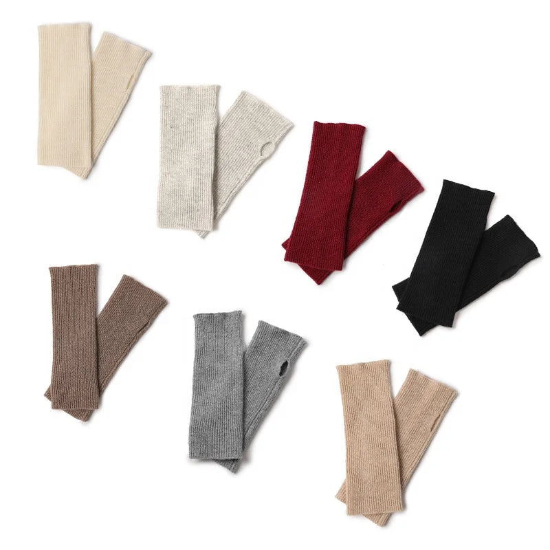 Custom Pure 100% Cashmere Gloves Winter Men Women Fingerless Knitted Fashion Thermal Woolen Wool Mittens Gloves