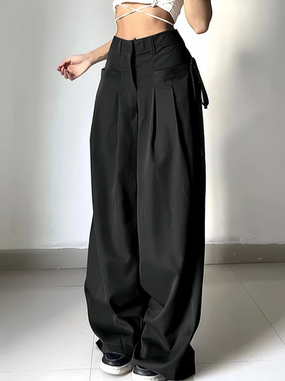 Elevate Your Style with Our Women's Black High Waist Pleated Wide Leg Pants – Perfect for Casual Streetwear and Office Chic!