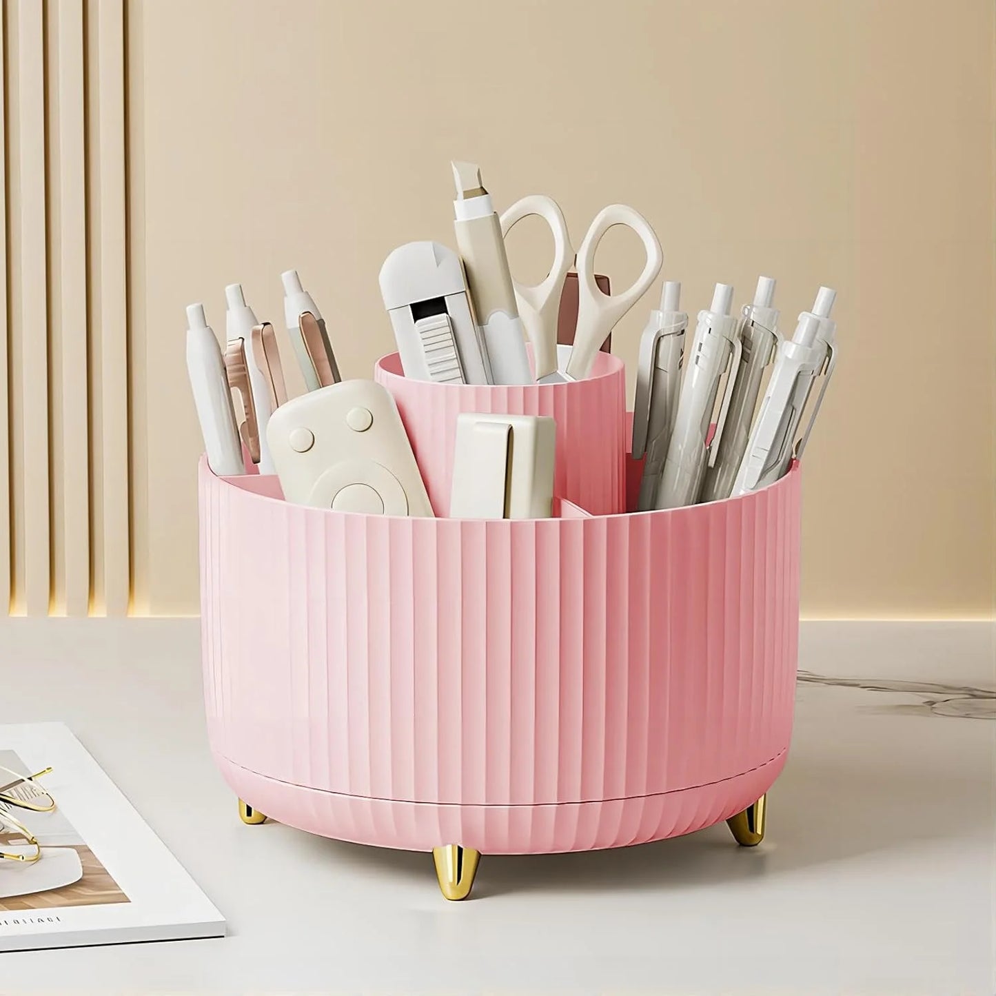 Revolutionary 360° Rotating Makeup Brush Holder - Stylish Cosmetic Organizer for Brushes, Lipsticks, and Jewelry