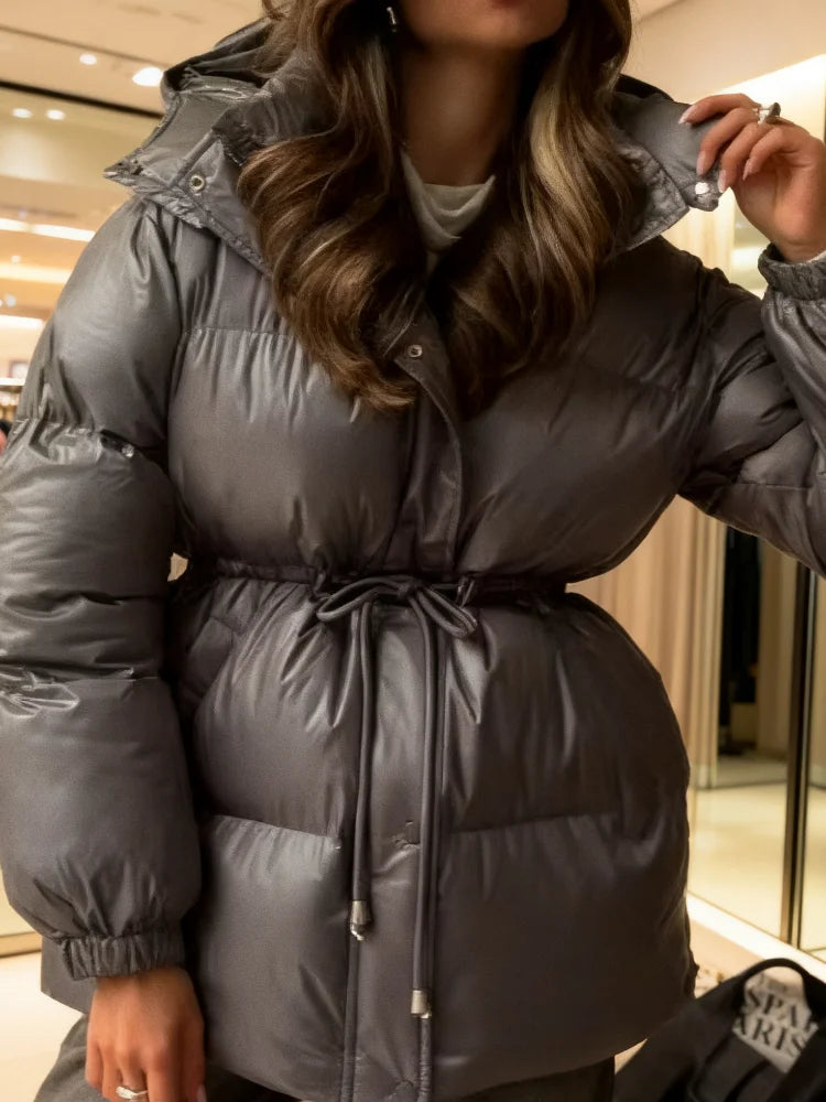 Chic Women's Hooded Cotton Short Jacket - Stylish Zippered Long Sleeve Coat for Winter 2025