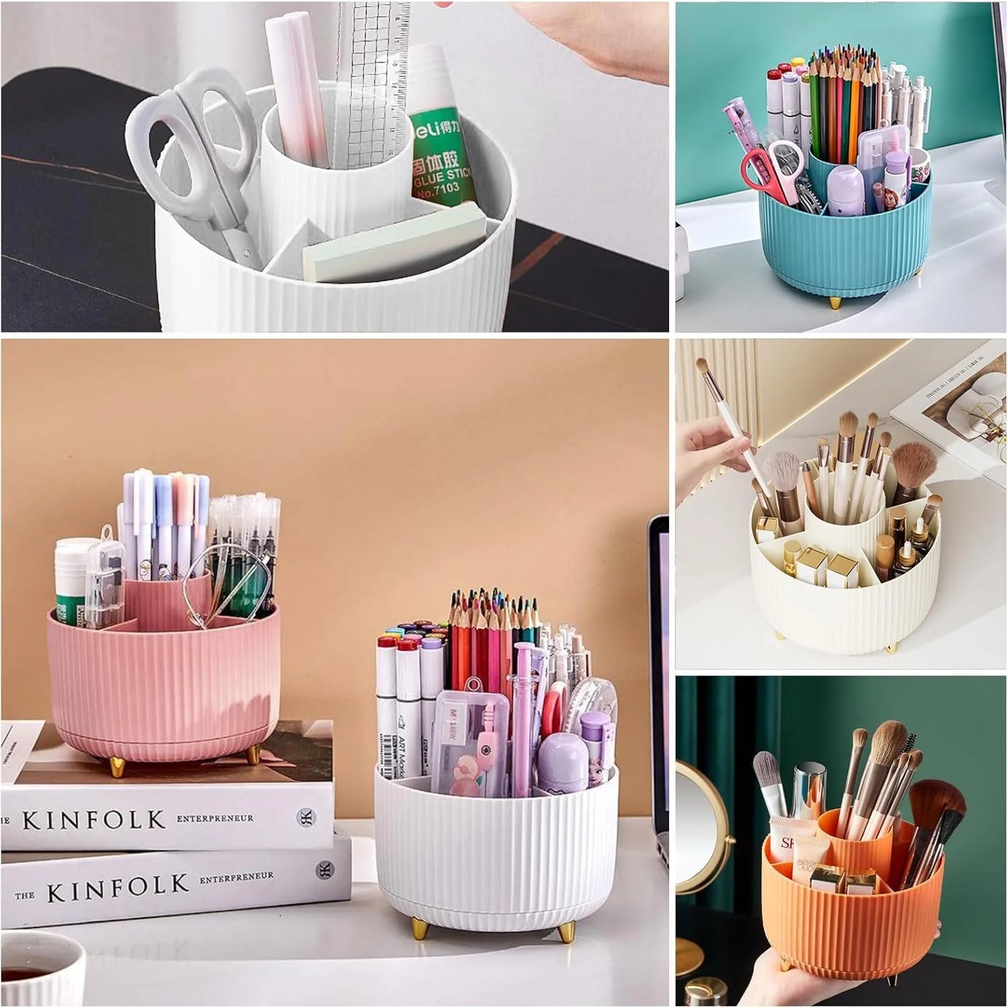 Revolutionary 360° Rotating Makeup Brush Holder - Stylish Cosmetic Organizer for Brushes, Lipsticks, and Jewelry