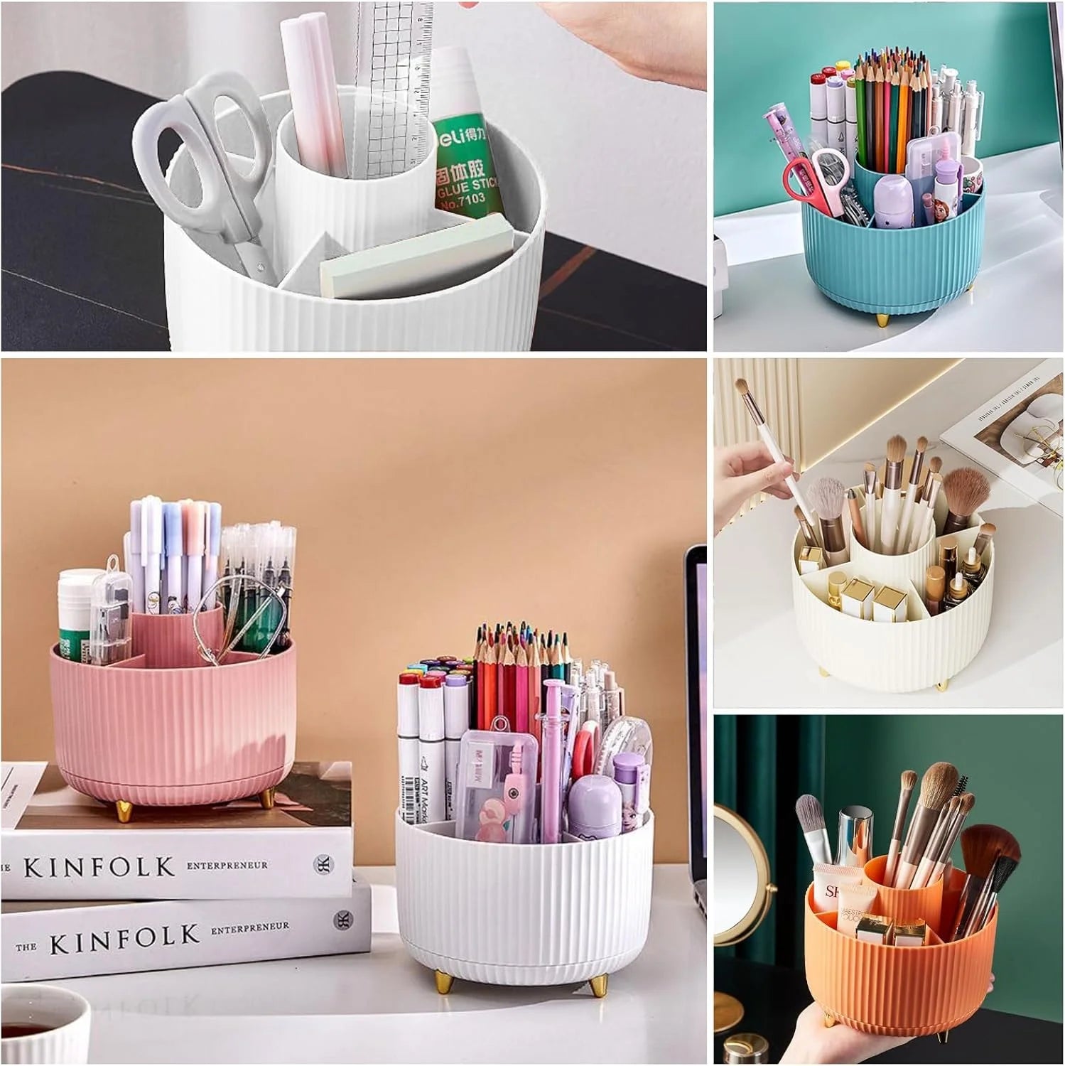 Revolutionary 360° Rotating Makeup Brush Holder - Stylish Cosmetic Organizer for Brushes, Lipsticks, and Jewelry