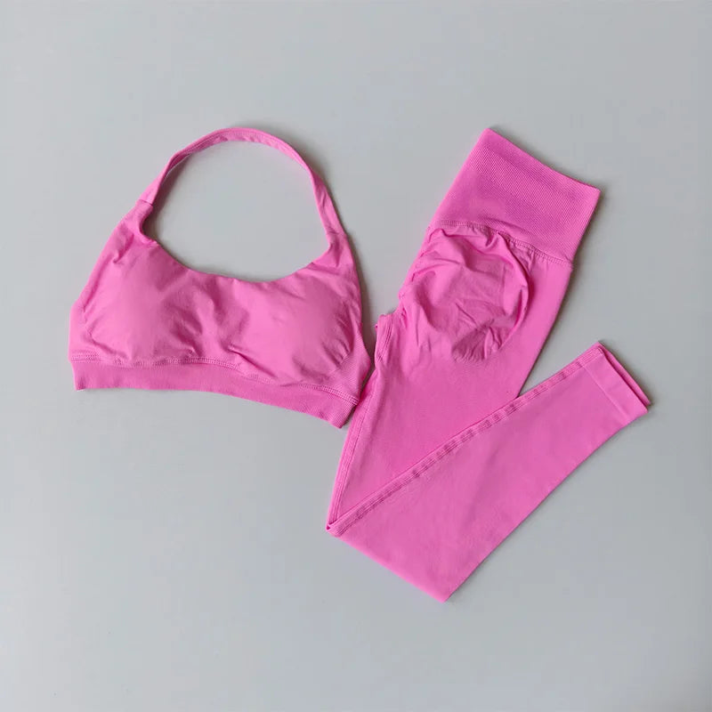 Elevate Your Workout with the Seamless Women's Yoga Suit: Chic Sports Bra and High-Waist Leggings Set for Ultimate Comfort and Style