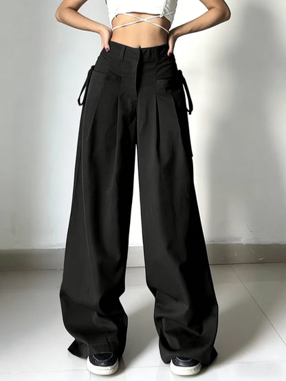 Elevate Your Style with Our Women's Black High Waist Pleated Wide Leg Pants – Perfect for Casual Streetwear and Office Chic!