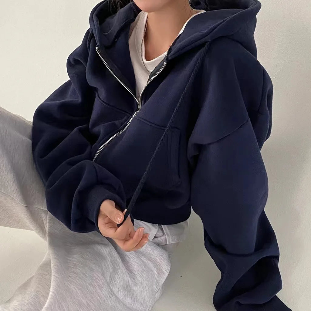 Elevate Your Autumn/Winter Wardrobe with Our Stylish Women's Hooded Zip-Up Sweatshirts - Perfect for Casual Streetwear and Y2K Vibes!