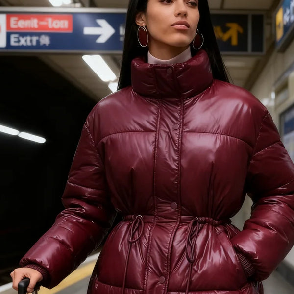 Chic Women's Hooded Cotton Short Jacket - Stylish Zippered Long Sleeve Coat for Winter 2025