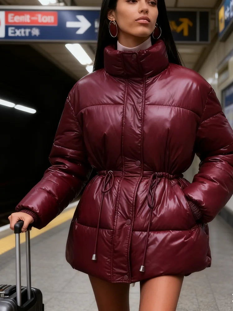 Chic Women's Hooded Cotton Short Jacket - Stylish Zippered Long Sleeve Coat for Winter 2025