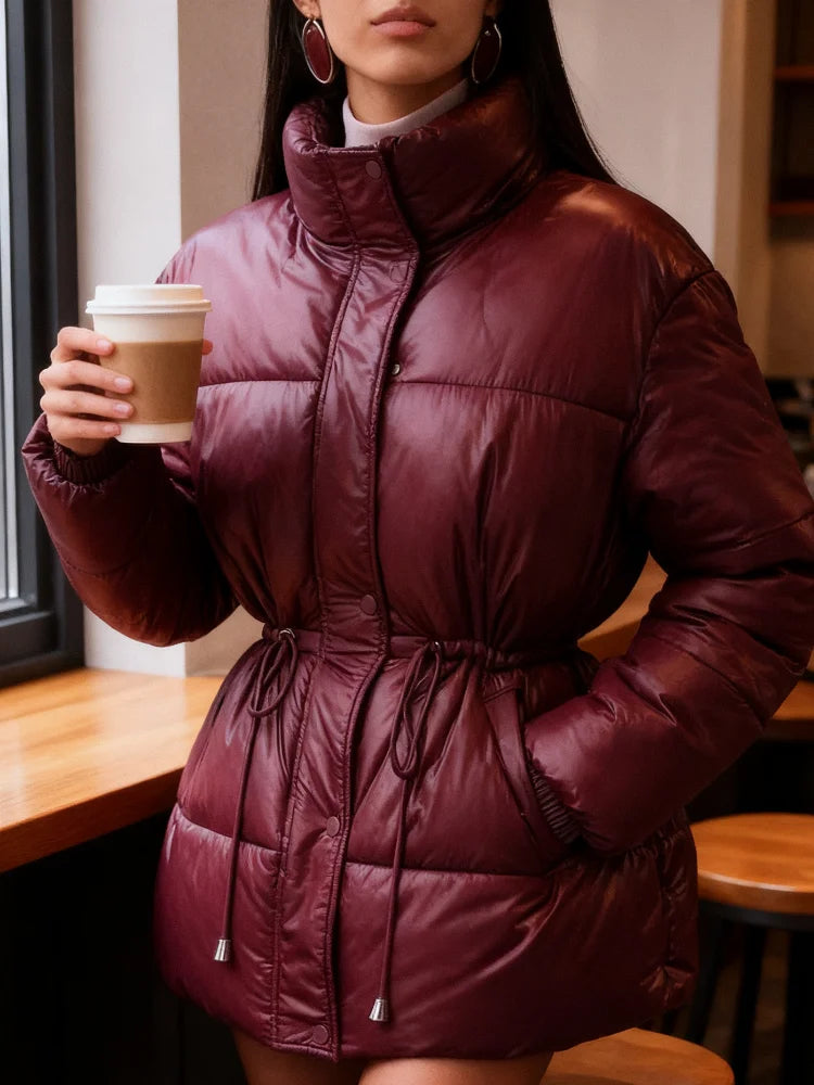 Chic Women's Hooded Cotton Short Jacket - Stylish Zippered Long Sleeve Coat for Winter 2025