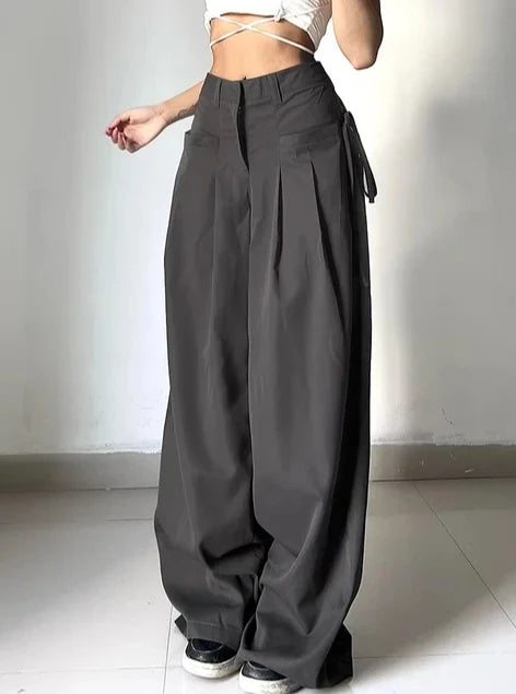 Elevate Your Style with Our Women's Black High Waist Pleated Wide Leg Pants – Perfect for Casual Streetwear and Office Chic!