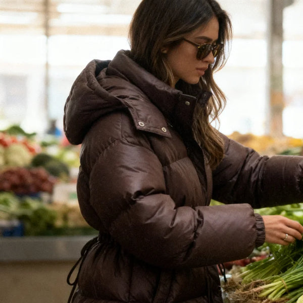 Chic Women's Hooded Cotton Short Jacket - Stylish Zippered Long Sleeve Coat for Winter 2025