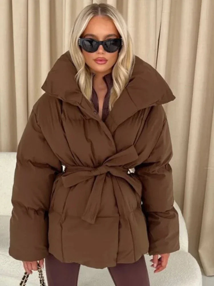 Chic Women's Hooded Cotton Short Jacket - Stylish Zippered Long Sleeve Coat for Winter 2025