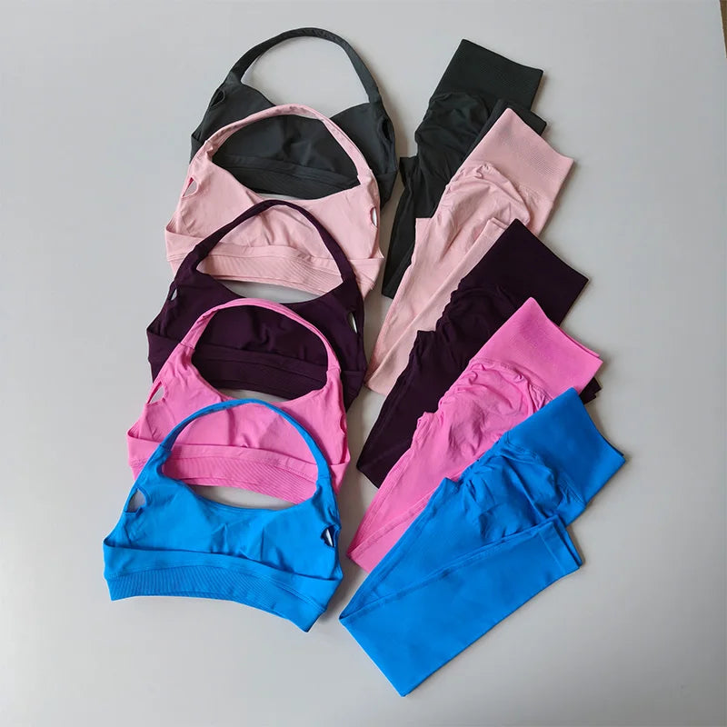 Elevate Your Workout with the Seamless Women's Yoga Suit: Chic Sports Bra and High-Waist Leggings Set for Ultimate Comfort and Style