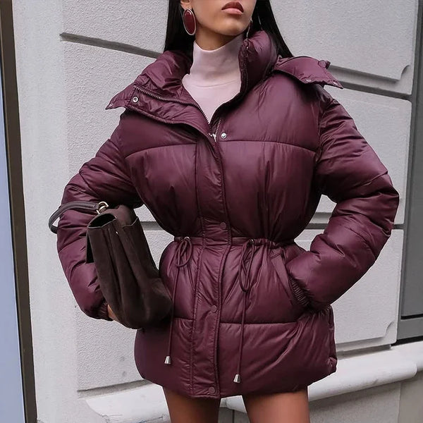 Chic Women's Hooded Cotton Short Jacket - Stylish Zippered Long Sleeve Coat for Winter 2025