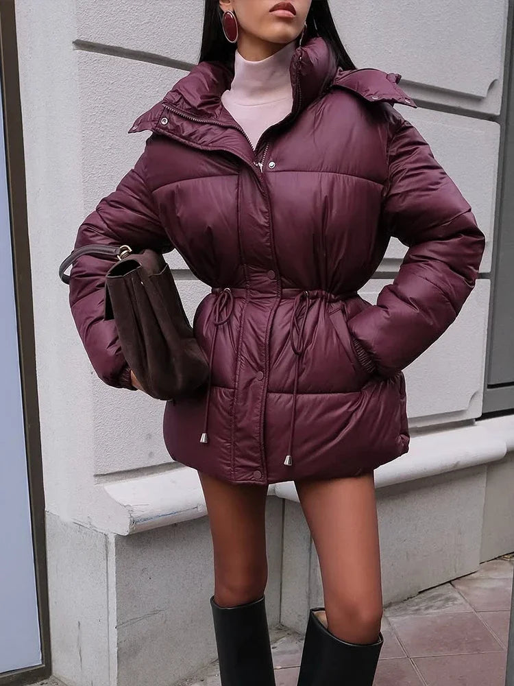 Chic Women's Hooded Cotton Short Jacket - Stylish Zippered Long Sleeve Coat for Winter 2025