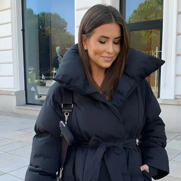 Chic Women's Hooded Cotton Short Jacket - Stylish Zippered Long Sleeve Coat for Winter 2025