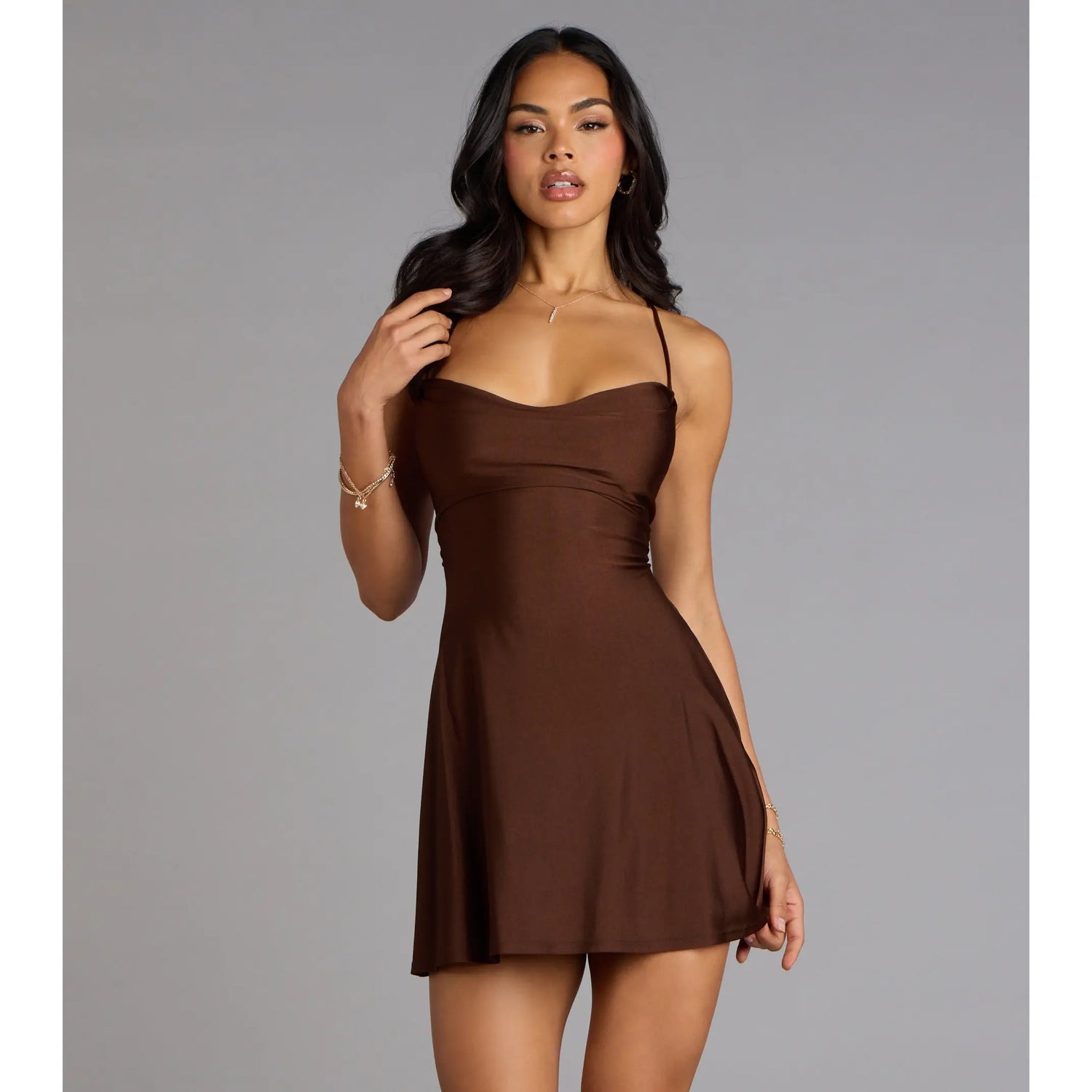 Flirty Lace-Up A-Line Mini Dress for Effortless Elegance