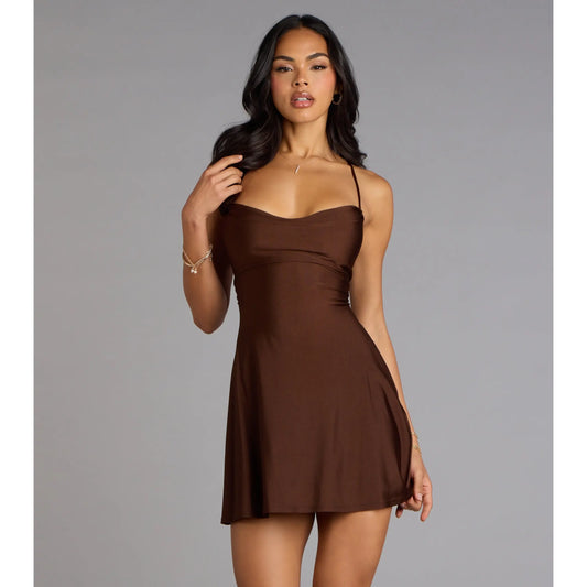 Flirty Lace-Up A-Line Mini Dress for Effortless Elegance