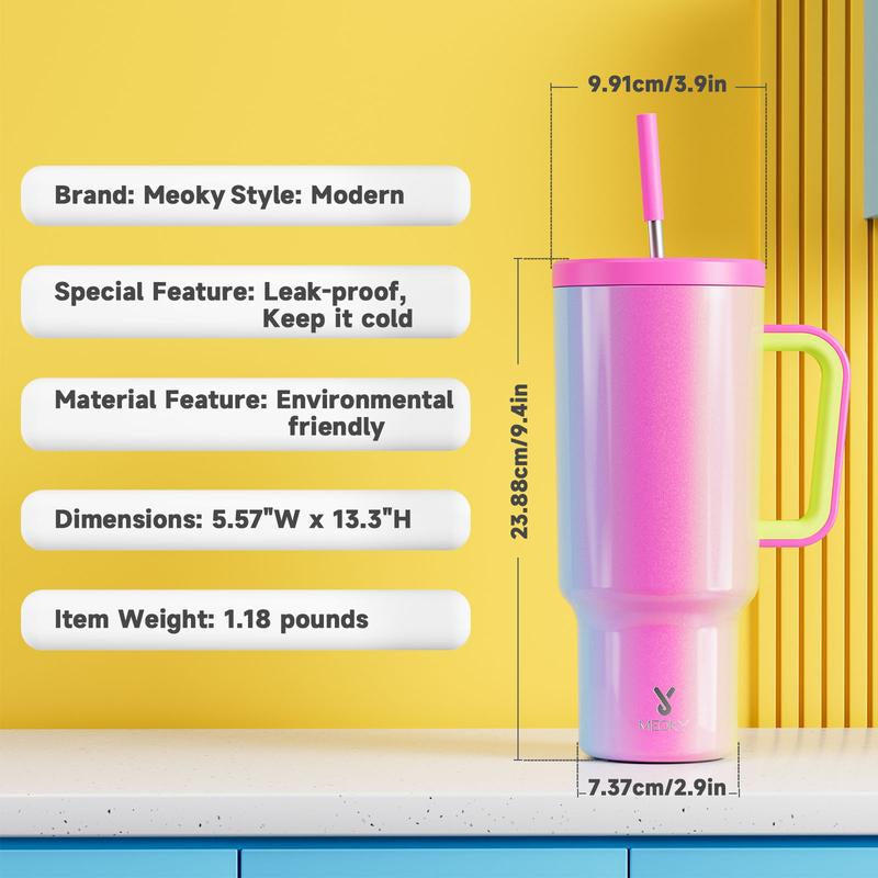 【Stay Stylish & Sustainable】 Meoky'S Stainless Steel Car Cup Keeps Drinks Cold for 24Hrs，Perfect for Travel, Outdoor Adventures, Leak-Proof, Reusable, & Arrives in Just 3 Days