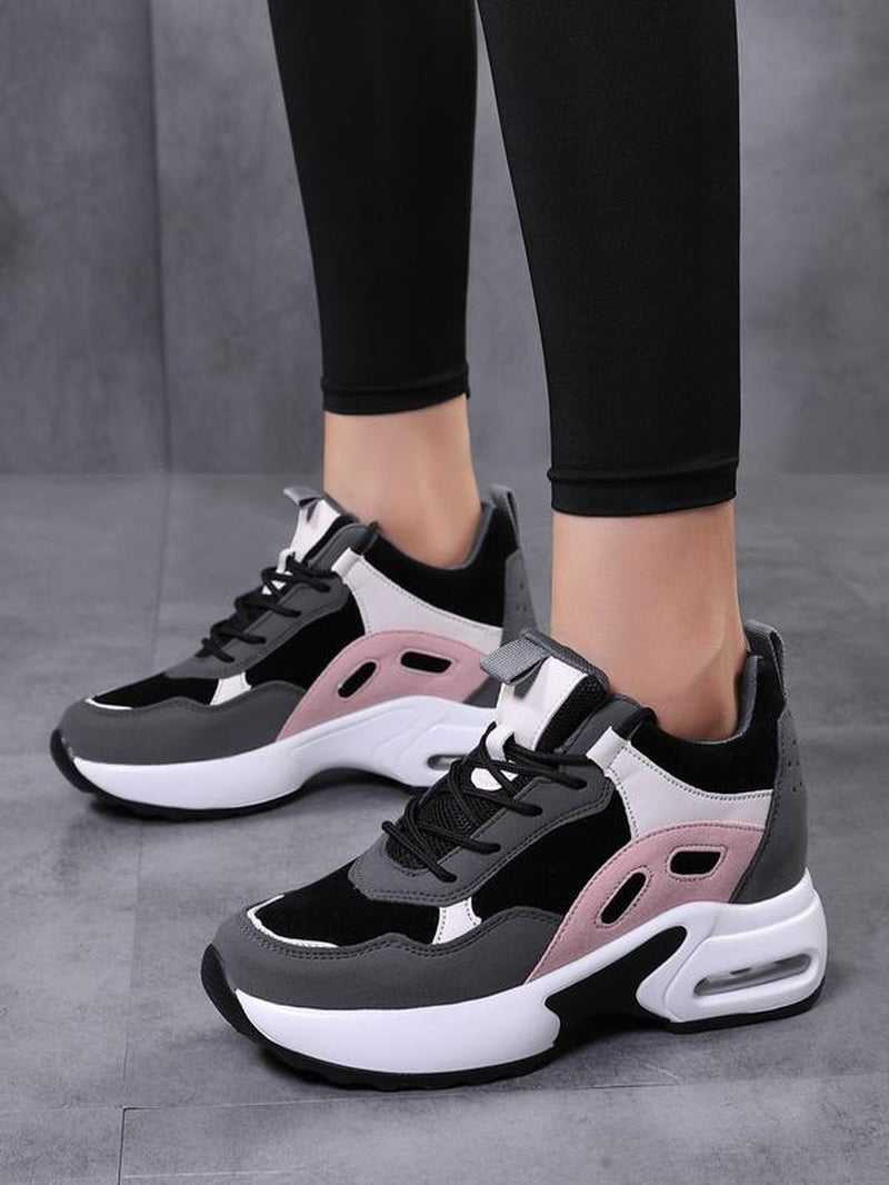 Women's Colorblock Lace-Up Low Top Sneakers - Comfortable Casual Sports Running Shoes for Fall Outfits