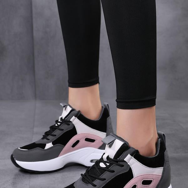 Women's Colorblock Lace-Up Low Top Sneakers - Comfortable Casual Sports Running Shoes for Fall Outfits