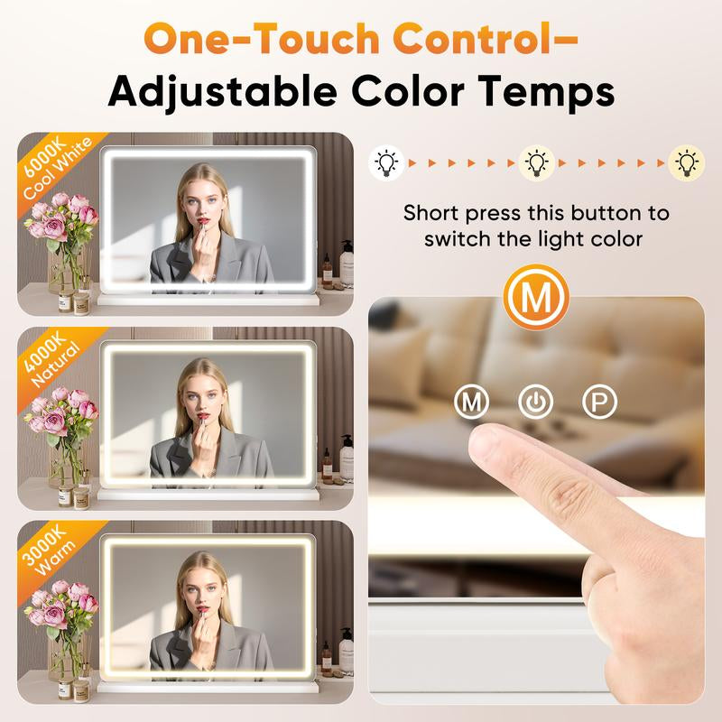 Illuminate Your Beauty Routine: Modern LED Vanity Mirror with Touch Control & 3 Adjustable Color Modes for Flawless Makeup