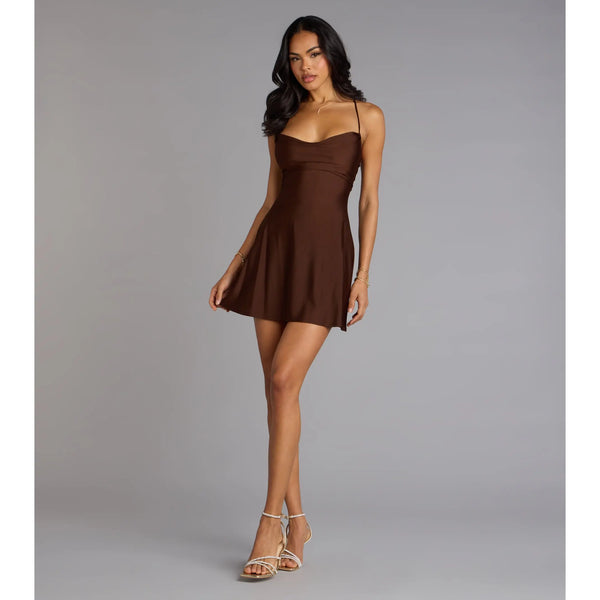 Flirty Lace-Up A-Line Mini Dress for Effortless Elegance