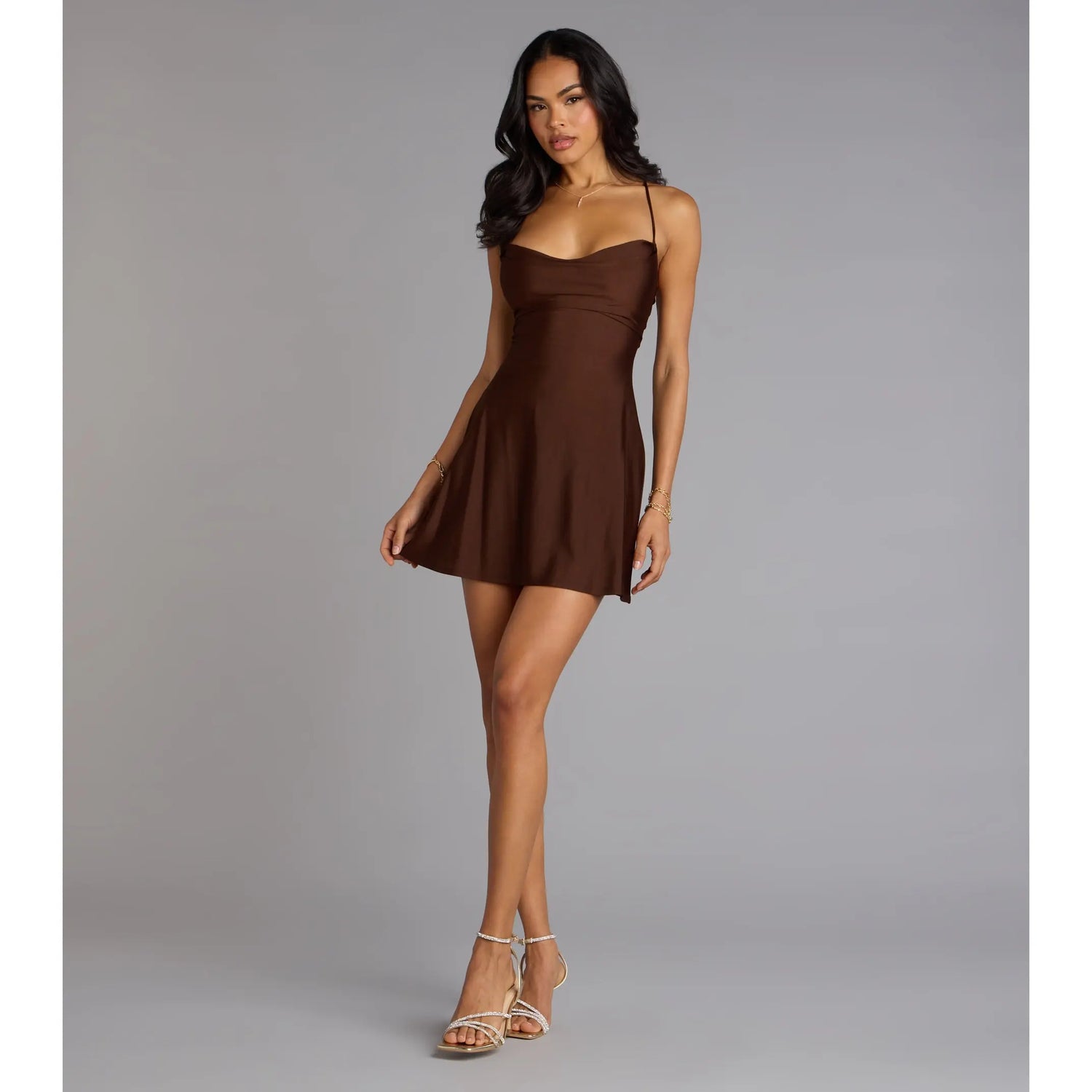 Flirty Lace-Up A-Line Mini Dress for Effortless Elegance