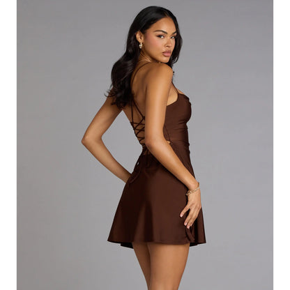 Flirty Lace-Up A-Line Mini Dress for Effortless Elegance