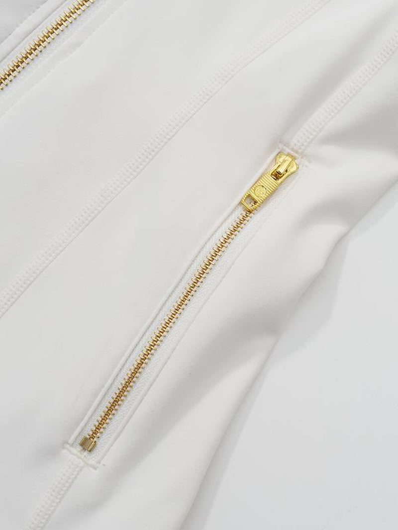 Elevate Your Style with Our Soft Brushed Sporty Jacket and 25'' Inseam Leggings Set - Featuring Golden Zipper and Gardenia Fragrance!