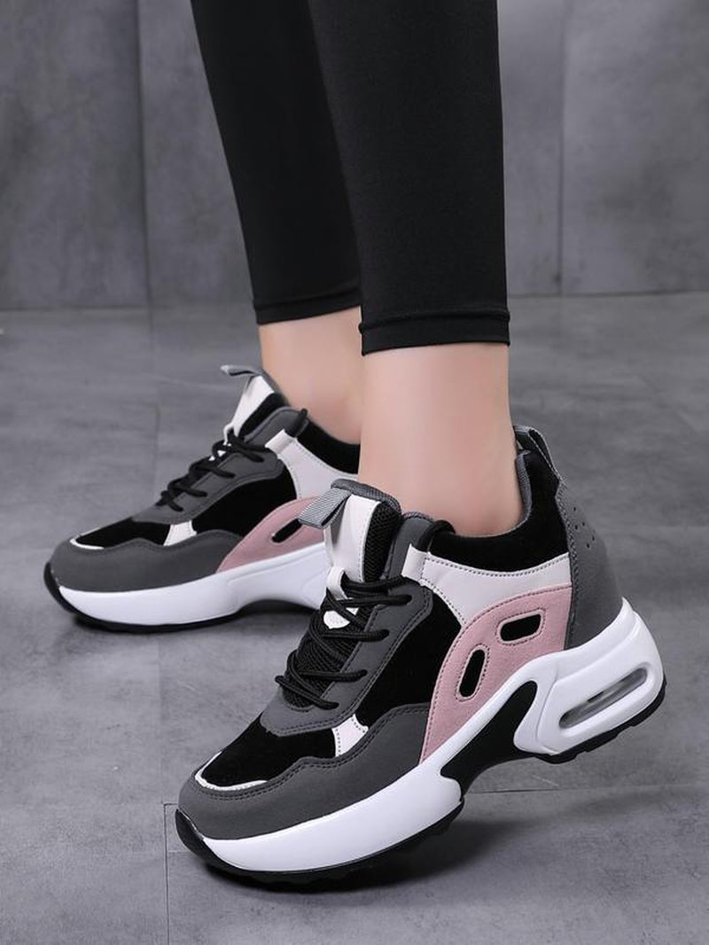 Women's Colorblock Lace-Up Low Top Sneakers - Comfortable Casual Sports Running Shoes for Fall Outfits