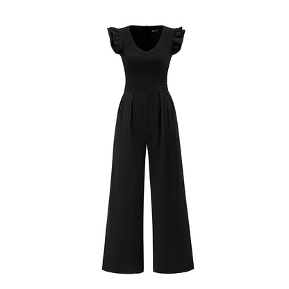 Elevate Your Spring Wardrobe with the Prettygarden Dressy Ruffle Cap Sleeve V Neck Ribbed Knit Wide Leg Jumpsuit for Women