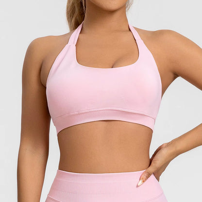 Elevate Your Workout with the NCLAGEN Women's Seamless Halter Sports Bra - High Support Push-Up Design for Ultimate Comfort and Style